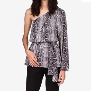 NWT Michael Kors Snake Python Print One Shoulder Belted Tunic Top Size L